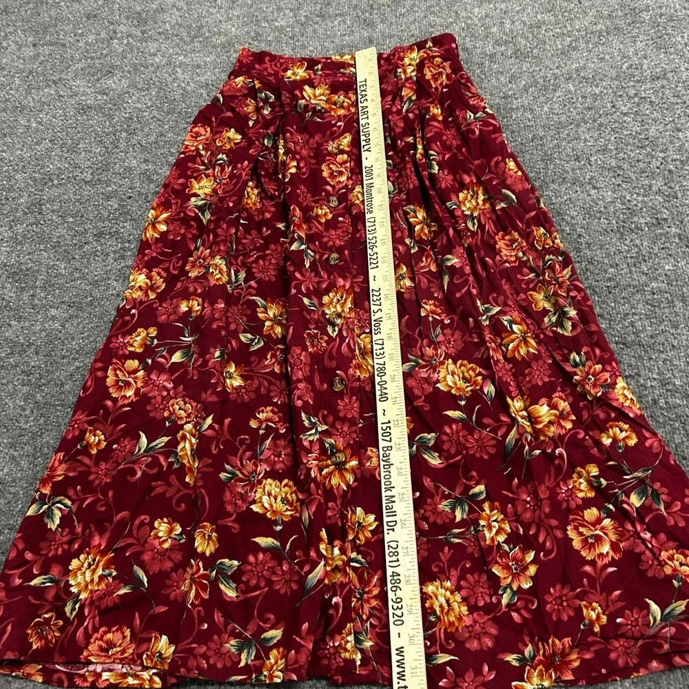 Jantzen Skirt Womens Size 10 Burgundy Floral Rayon Button Front Pleated Midi